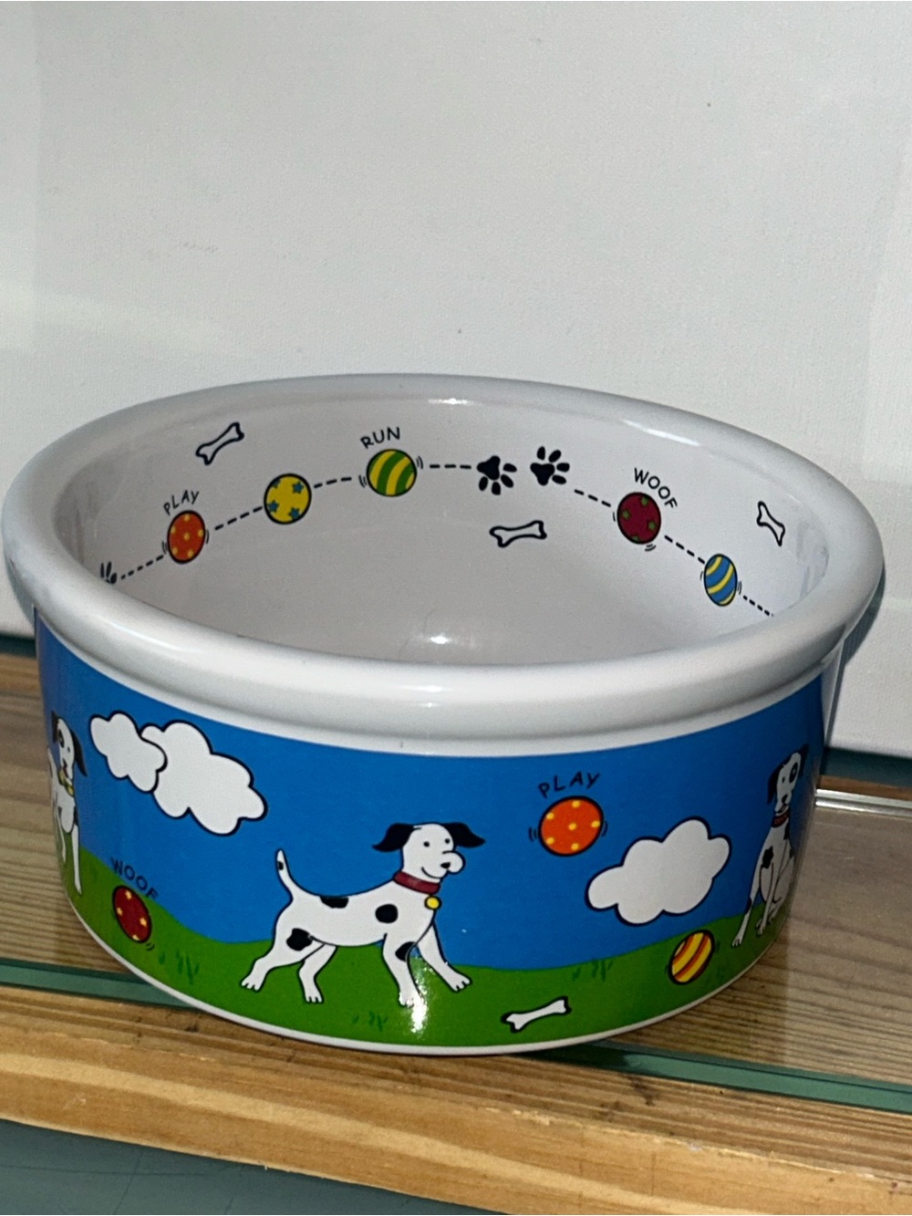 "CUTIE" By Riveria Van Beers Vintage Signature Dog Bowl Run Play Woof Stoneware